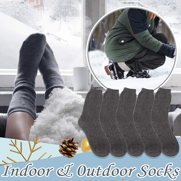 Women Merino Wool Grey Series Sock 5 Pairs Warm Thick Crew Winter Boot Socks - Picture 4 of 4